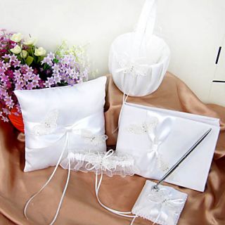 Wedding Collection Set in Ivory Satin With Butterfly Embroidery (5 Pieces)