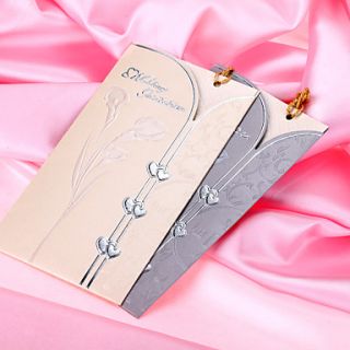 Embossed Common Callalily Pattern WrapPocket Wedding Invitation with Tassels   Set of 50 (More Colors)