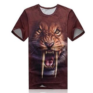 Mens Round Neck 3D Lion Print Short Sleeve T shirt