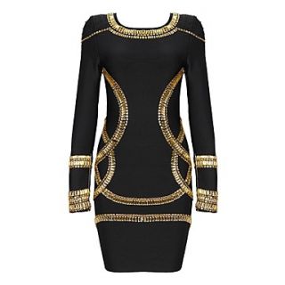 Black Luxurious Beaded Long Sleeve Bodycon Bandage Dress