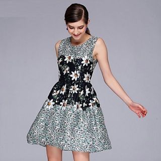Womens Floral Printed Sleeveless Vintage Party Mini Dress