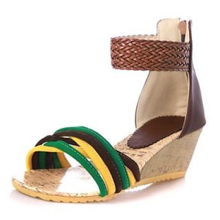 Faux Leather Womens Wedge Heel Open Toe Sandals With Braided Strap Shoes(More Colors)