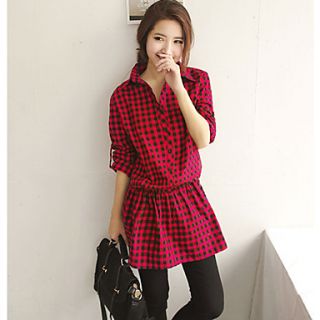 MUH Han Edition Plaid Long Sleeve Made Of Pure Cotton Shirt(Red)