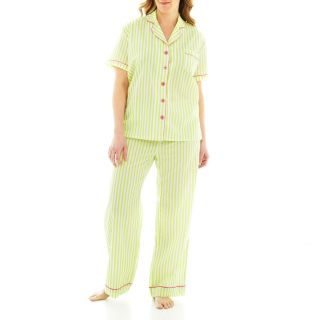 INSOMNIAX Short Sleeve and Pants Cotton Pajama Set, Lime, Womens