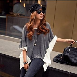 Womens Splicing Round Neck Loose T shirt