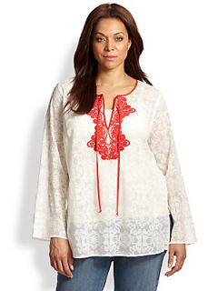 Single, Sizes 14 24 Terry Long Sleeve Tunic   Ivory Red