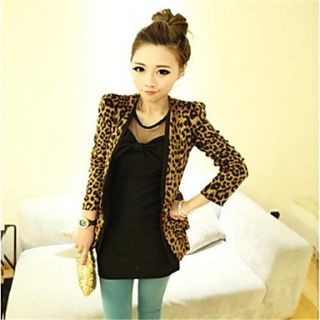 Womens New Fashion European and American High Collar Shoulder Pads Leopard Print Small Suit Blazer