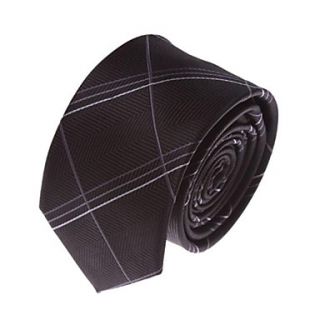 Mens Solid Colour Fashion Black Plaid Narrow Microfibre Necktie