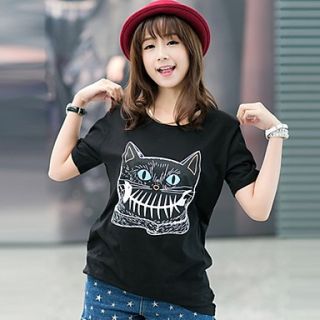 Liuliu Womens Fashion Round Neck Cat Pattern Loose Fit Cotton T Shirt