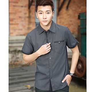 Senyue Mens Cotton Pure Color Short Sleeve Shirt (Black)