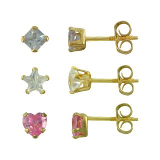 Girls 14K Gold Multicolor Cubic Zirconia 3 pr. Earring Set, Girls