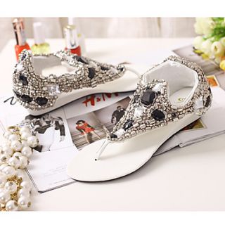 Sunday Womens String Of Beads Wedges Pu Leather White Sandals