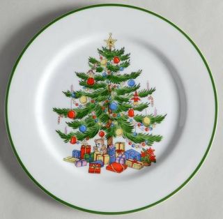 Japan China Christmas Collection Salad Plate, Fine China Dinnerware   Green Trim