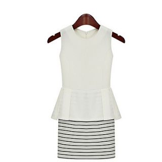 SNY Womens Simple Round Neck Stripe Chiffon Sleeveless Dress