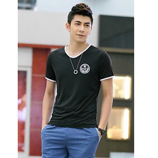 Shishangqiyi Korean Slim V Neck Short Sleeved Fashion T Shirt(Black)