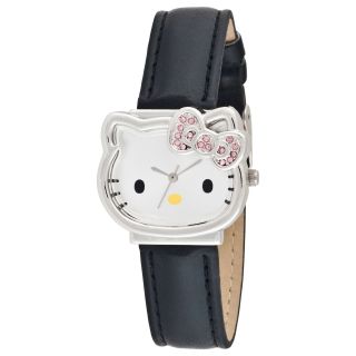 Hello Kitty Watch with Head Shaped Dial, Black, Womens
