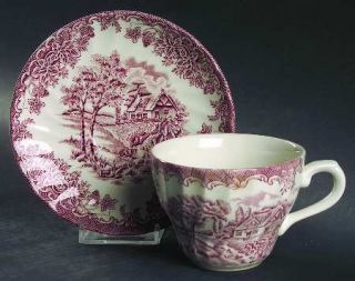 Churchill China Brook Pink, The (England) Flat Cup & Saucer Set, Fine China Dinn