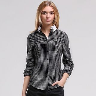 Veri Gude Womens Bodycon Contrast Color Small Check Black Shirt