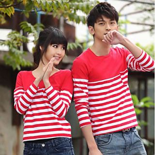 Aiyifang Casual Stripe Round Neck Big Size T Shirt(Red)