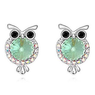 Xingzi Womens Charming Cyan Owl Pattern Made With Swarovski Elements Crystal Stud Earrings