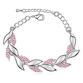 Xingzi Womens Charming Pink Leaves Strands Crystal Link Bracklet