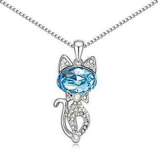 Xingzi Womens Charming Blue Persian Cat Crystal Dangling Necklace