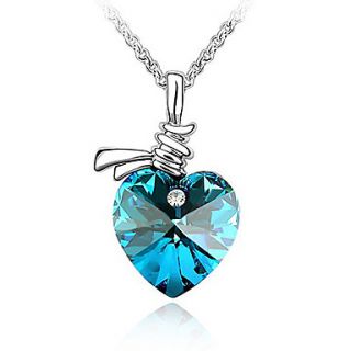 Xingzi Womens Elegant Blue Heart Made With Swarovski Elements Crystal Dangling Necklace
