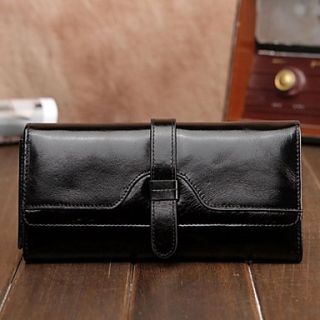 Womens New Elegant Style Womens Grain Leather of oil wax Long Wallet Linning Color on Random
