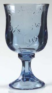Anchor Hocking Savannah Blue Water Goblet   Pressed,Floral Design,Giftware,Blue
