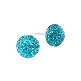 Bridge Jewelry Sterling Silver Aqua Blue Crystal Button Stud Earrings