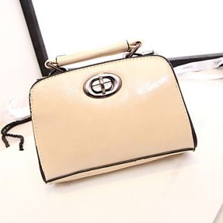 Fenghui Womens Fashion Turn Clasp Closure Solid Color Beige Tote
