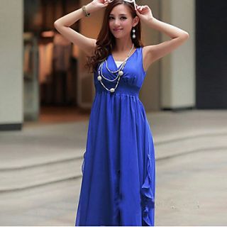 Loongzy Womens Bohemian Chiffon Solid Color Sleeveless Blue Dress