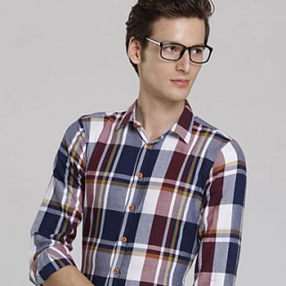 MSUIT Fashion MenS Grid Long Sleeve Shirt Z9136