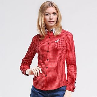 Veri Gude Womens Bodycon Contrast Color Small Check Red Shirt