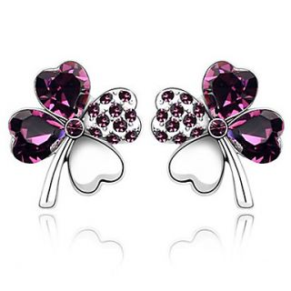 Xingzi Womens Charming Purple Clover Pattern Made With Swarovski Elements Crystal Earrings