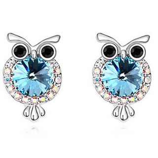 Xingzi Womens Charming Blue Owl Pattern Made With Swarovski Elements Crystal Stud Earrings