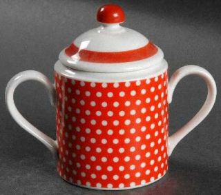 Fitz & Floyd Red Dotted Swiss(Red W/Small White Dots) Sugar Bowl & Lid, Fine Chi