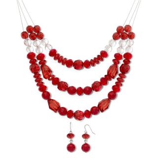Red 3 Row Wire Necklace & Earrings Set