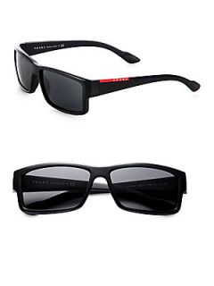 Prada Rectangle Sport Sunglasses   Black