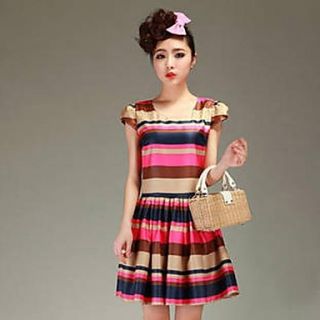 Womens Color Stitching Striped Short Sleeved Dress