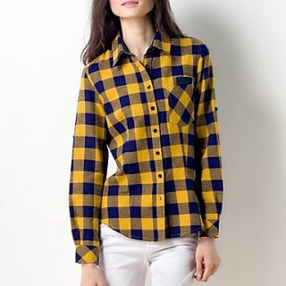 Veri Gude Womens All Match Classical Long Sleeve Check Yellow Shirt