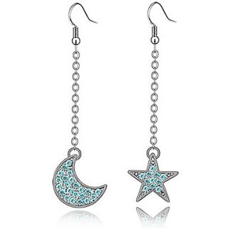 Xingzi Womens Charming Blue Moon And Star Dangling Crystal Long Earrings
