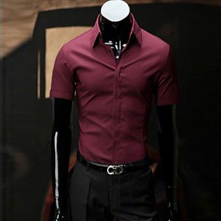Uyuk Mens Fashion Wine Lapel Neck Buckle Short Sleeve Shirt