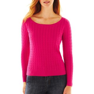 Scoopneck Cable Sweater   Petite, Pink, Womens