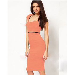 Yyys Casual Slim Over Hip Short Sleeve Dress(Pink)