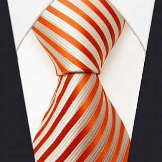 Mens Casual Silk White Orange Stripe Necktie