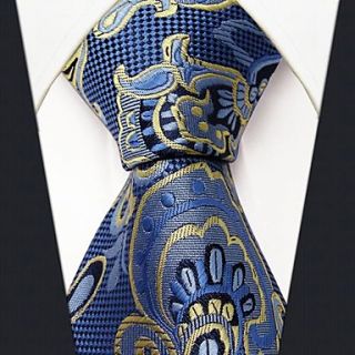 Mens Casual Floral Print Blue Silk Necktie