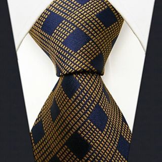 Mens Business Check Pattern Brown Silk Necktie