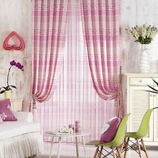 (One Pair) Cute Country Pink Floral And Stripe Energy Saving Curtain