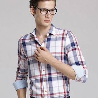 MSUIT Fashion MenS Grid Long Sleeve Shirt Z9137